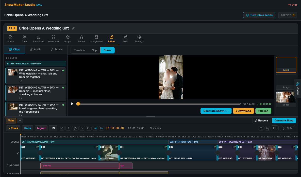 The ShowMaker editor timeline with video and audio tracks